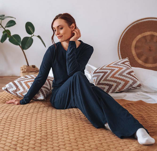 Женская синяя пижама из конопли 55% и органического хлопка Uzor Wear